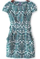 Shein Green Short Sleeve Floral Bow Camo Slim Dress