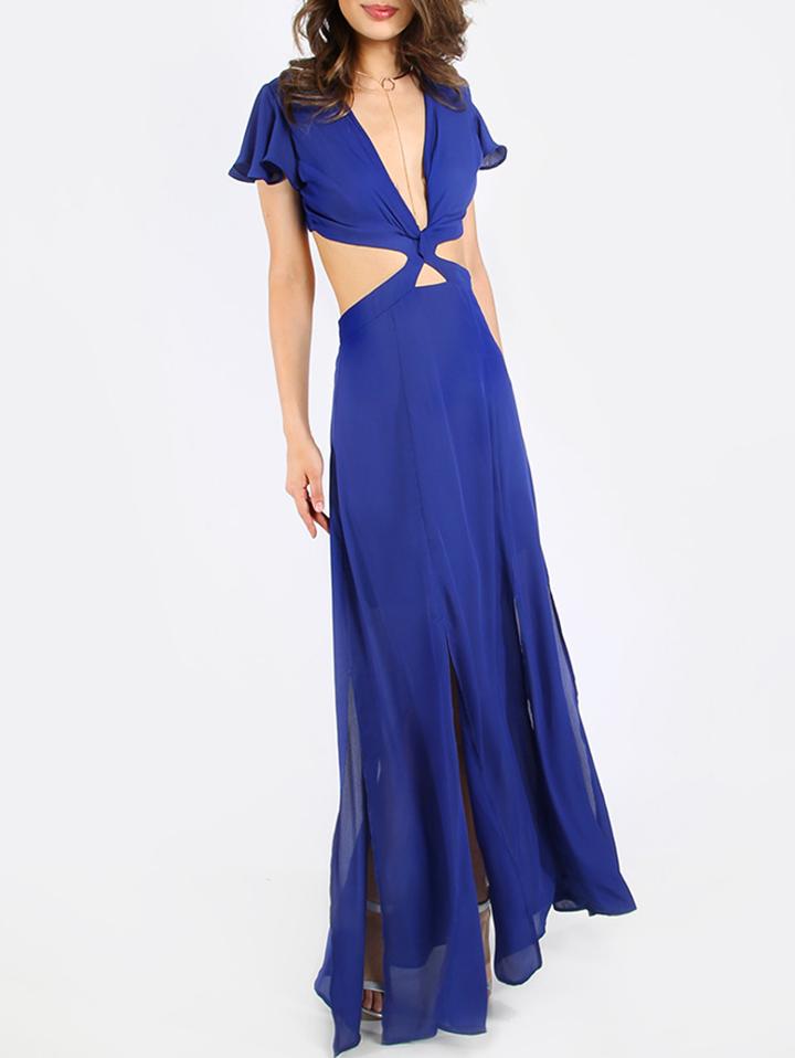 Shein Royal Blue Twist Front Cutout Back Maxi Dress