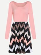Shein Pink Chevron Pattern Combo Dress