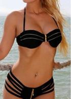 Rosewe Zipper Decorated Halter Neck Black Bikini