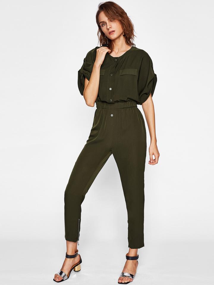 Shein Puff Sleeve Shirred Waist Jumpsuit