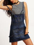 Shein Blue Spaghetti Strap Pockets Denim Pinafore Dress