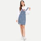 Shein Tape Detail Destroyed Denim Pinafore