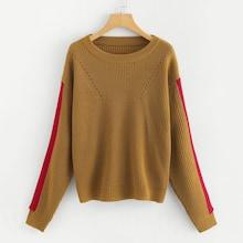 Shein Eyelet Detail Striped Sleeve Jumper
