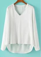 Rosewe Casual V Neck Long Sleeve White T Shirt