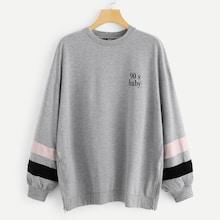 Shein Zip Side Striped Sleeve Sweatshirt