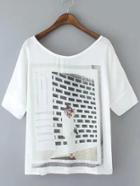 Shein White Short Sleeve Print Backless T-shirt