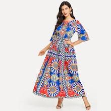 Shein Mixed Print Self Tie Dress