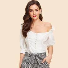 Shein Button Front Square Neck Ruffle Top