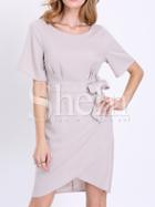 Shein Grey Short Sleeve Careers Waistband Asymmetric Dress