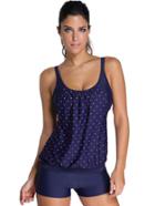 Shein Blue Polka Dot Print Cross Back Tankini Set