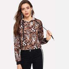 Shein Leopard Print Drawstring Detail Hoodie