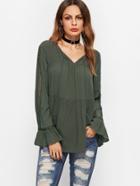 Shein Army Green Contrast Crochet Trim Tassel Tie Top