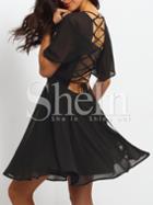 Shein Black Bell Sleeve Criss Cross Back Flare Dress