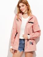 Shein Pink Drawstring Waist Utility Jacket With Patch Detail