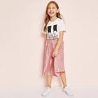 Shein Girls Graphic Tee & Pleated Satin Skirt Set