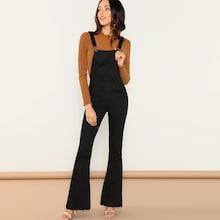 Shein Adjustable Strap Flare Leg Pinafore Jumpsuit