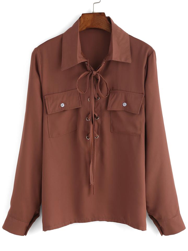 Shein Lace Up Equipment Blouse