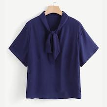 Shein Plus Solid Tied Neck Blouse