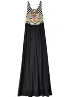 Rosewe Tribal Print Sleeveless Black Maxi Dress