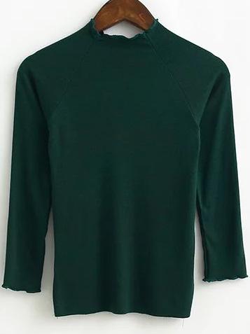 Shein Dark Green Mock Neck Raglan Sleeve Knitwear