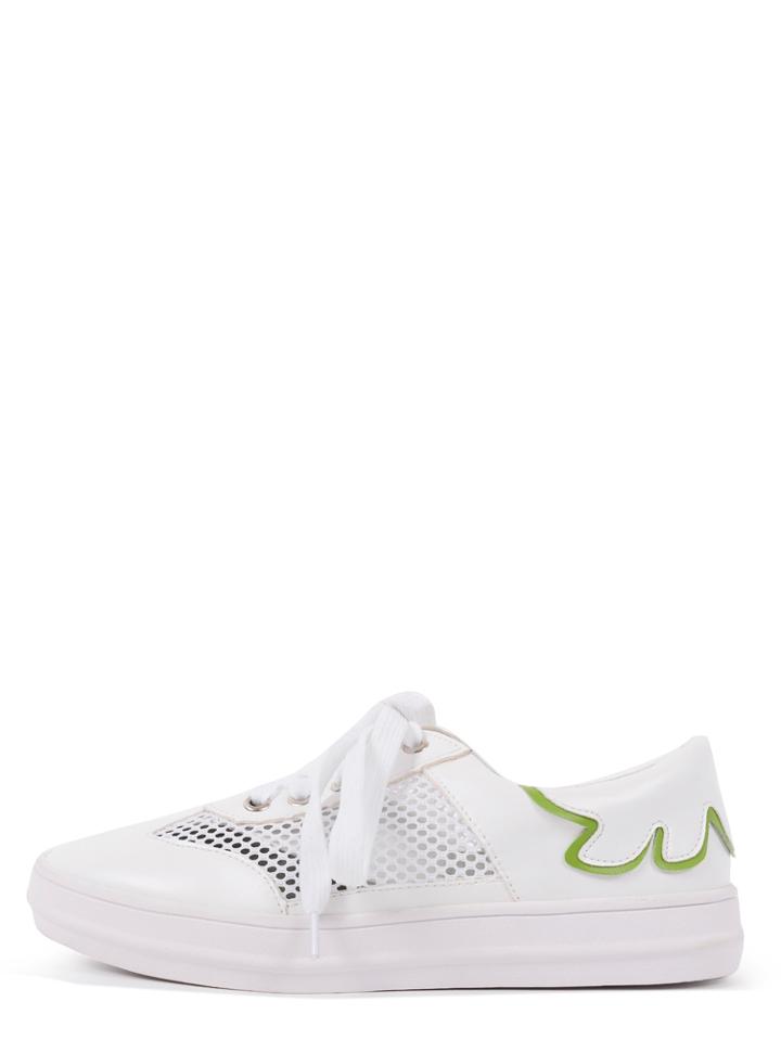 Shein White Round Toe Hollow Mesh Lace-up Thick-soled Sneakers