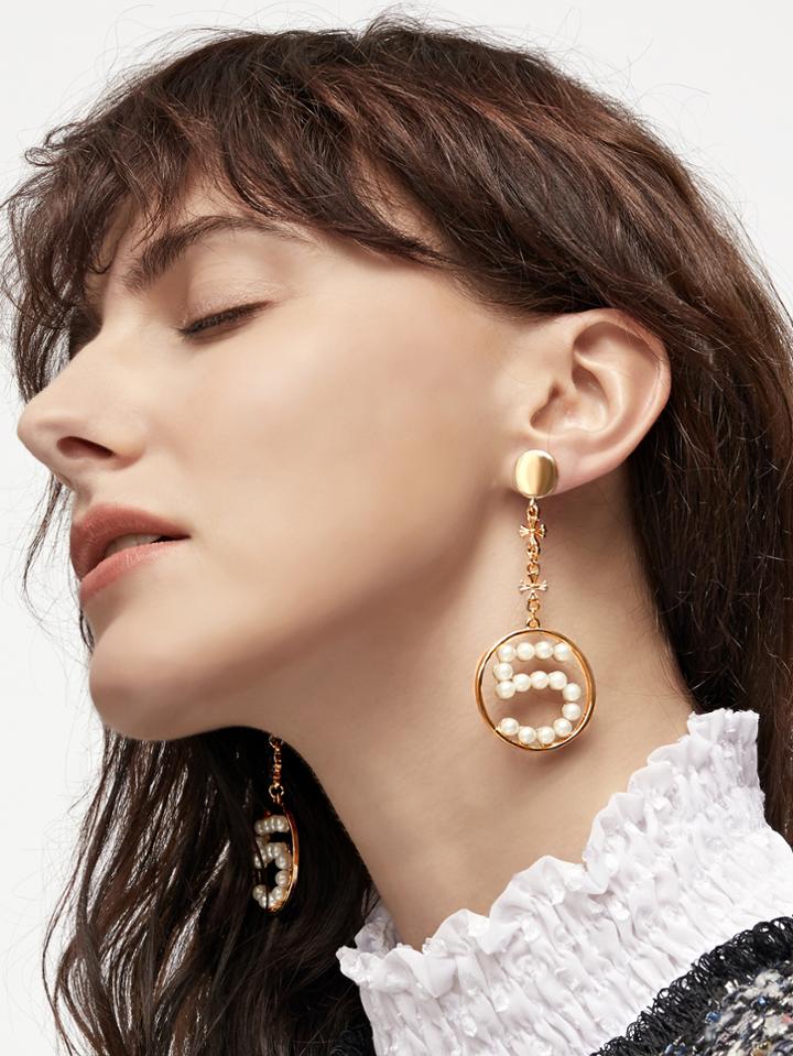 Shein Gold Tone Hoop Pearl Drop Earrings