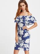 Shein Floral Print Flounce Layered Neckline Fitted Dress