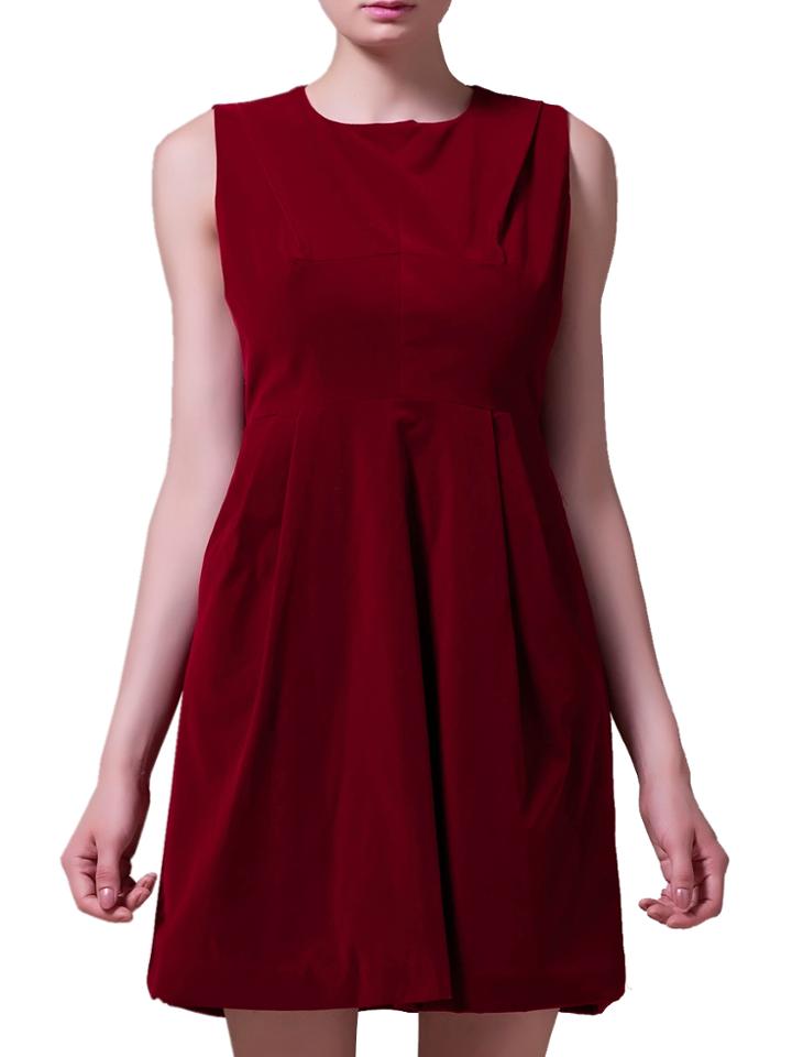Shein Wine Crew Neck Velvet A-line Dress