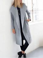 Shein Grey Lapel Long Sleeve Pockets Loose Coat