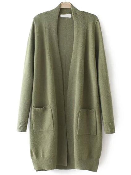 Shein Army Green Long Sleeve Pockets Loose Cardigan
