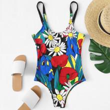 Shein Scoop Neck Botanical Print Swimsuit