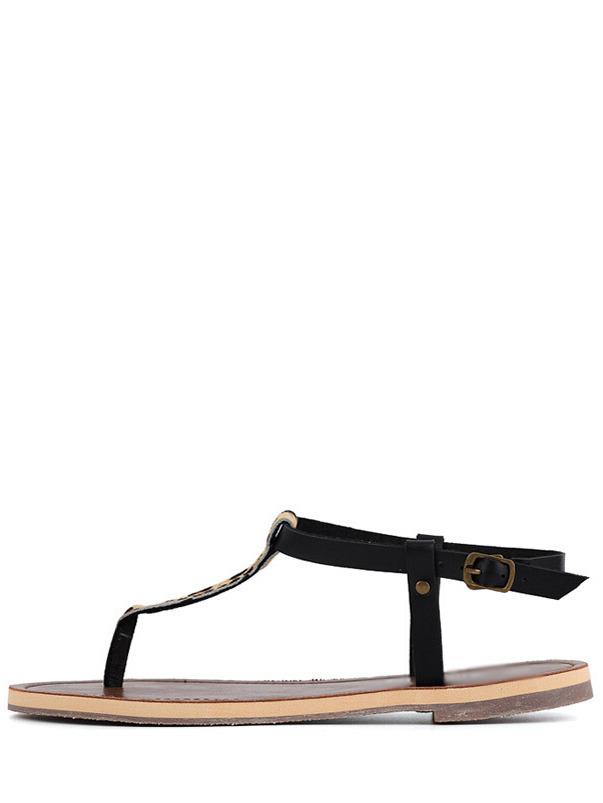 Shein Yellow T-strap Leopard Print Beach Flats