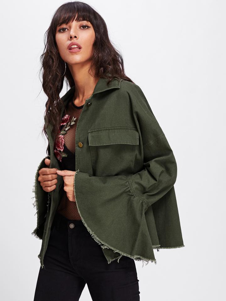 Shein Raw Edge Bell Sleeve Utility Jacket