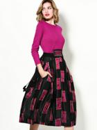 Shein Purple Round Neck Long Sleeve Pockets Dress