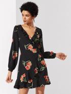Shein Mixed Print Ruffle Trim Surplice Wrap Dress