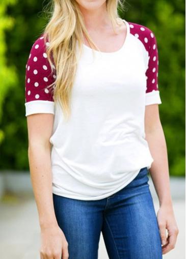 Rosewe Polka Dot Print Round Neck T Shirt