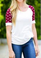 Rosewe Polka Dot Print Round Neck T Shirt