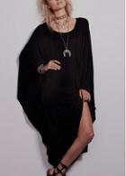 Rosewe Chic Round Neck Batwing Sleeve Solid Black Dress