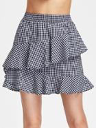 Shein Elastic Waist Asymmetric Ruffle Trim Gingham Skirt