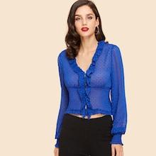 Shein Polka Dot Ruffle Trim Sheer Blouse