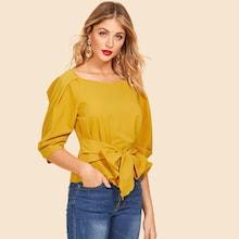 Shein Fold Pleat Sleeve Tie Waist Top