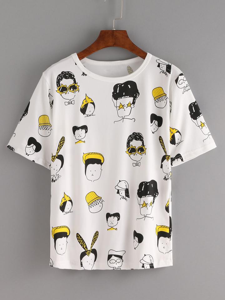 Shein Comic Portrait Print Tee