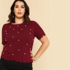 Shein Plus Pearl Beading Scalloped Textured Top