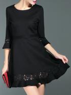 Shein Black Contrast Lace A-line Frill Dress