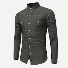 Shein Men Stand Collar Solid Shirt