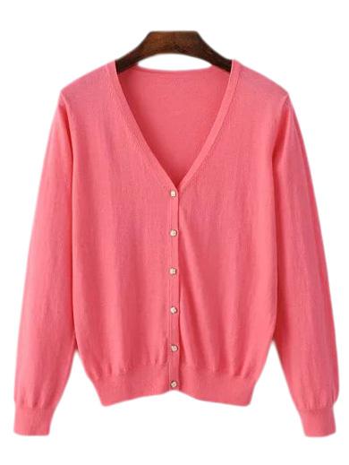 Shein Watermelon Red V Neck Buttons Front Cardigan Knitwear