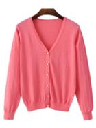 Shein Watermelon Red V Neck Buttons Front Cardigan Knitwear