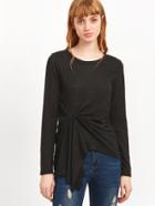 Shein Black Knot Draped Ribbed T-shirt