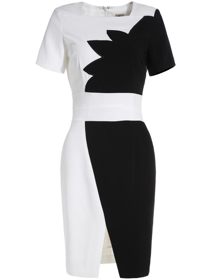 Shein White Contrast Black Boat Neck Short Sleeve Dress